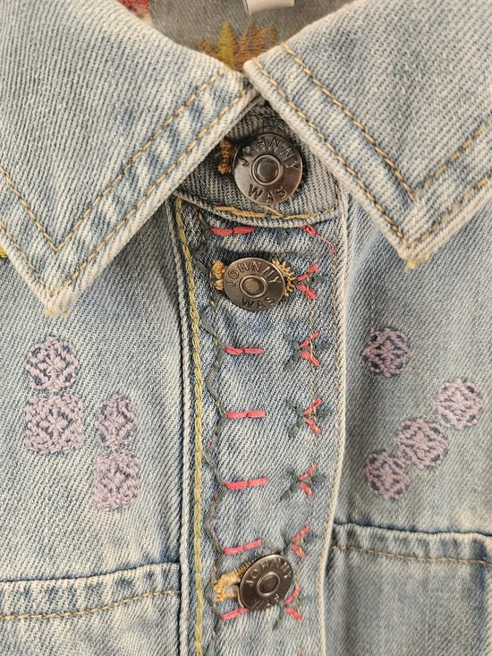 Johnny Was Embroidered Light Blue Denim Women's Jeans Jacket - Picture 7 of 10